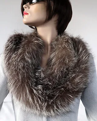 XXL Fur Scarf Silver Fox Boa Loop Hose Fur Stole Coat Trim Natural Grey • $234.29