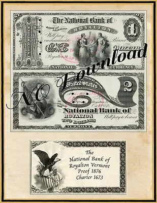 COPY 1876 Proof  $1 - $2   The National Bank Royalton Vermont #1673 • $14.95
