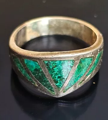 Old Pawn Vintage  NAVAJO Turquoise Inlay Sterling Silver  Ring Size 6.5 ~ 4.3g • $79.99