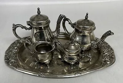 SILVER PLATED MINIATURE 6 PIECE TEA SET Made In Indonesia Tray Cream Sugar Spout • $30