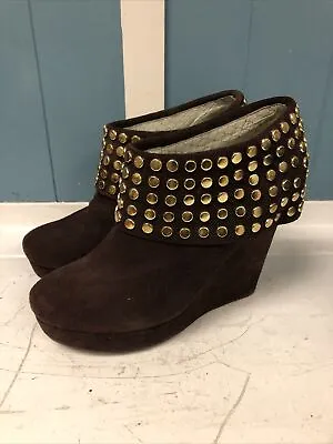 Matiko Brown Suede Studded Booties Anthropologie SZ 7.5 Boots Funky Chocolate • $49.99