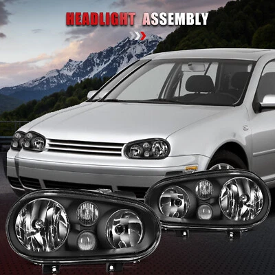 $79.99 • Buy For 99-06 Volkswagen Vw Golf Headlight Assembly Pair Black Housing Replacement