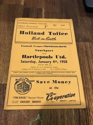 £48.17 • Buy Southport FC Vs Hartlepool United FC Programme 1958