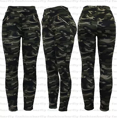 New Ladies Women Camouflage Army Zip Stretchy Pull On Jeggings Legging Size 8-20 • £9.99