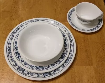 Vtg Corelle Old Town Blue Onion Dinnerware Lot Set For Two With Serving Bowl  • $45