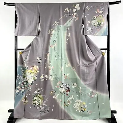 Japanese Kimono   HOUMONGI  SILKFlowers To Make A Circle Purple/Blue5'5 .3408 • £87.50