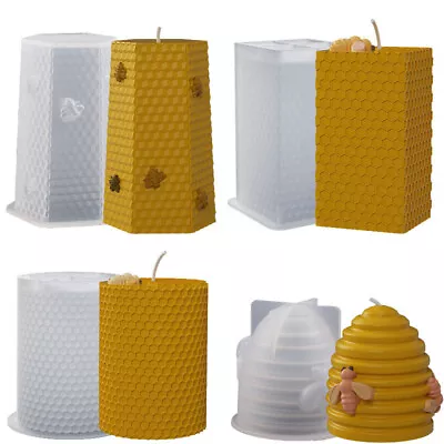 Honeycomb Pattern Cylinder Pillar Aromatherapy Candle Mould DIY Candle Soap Cake • £3.99