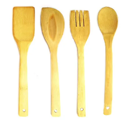 £2.99 • Buy Wooden Spoon Bamboo Utensils Cooking Fry Turner Spatula Scraper Kitchen Tool Set
