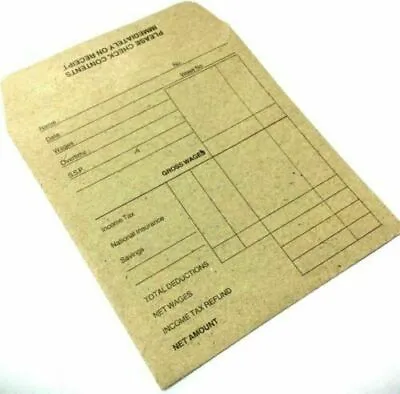 50x Uk Wage Salary Envelopes Cash Earnings Packet Gummed Seal Pay Slip Printed • £3.63