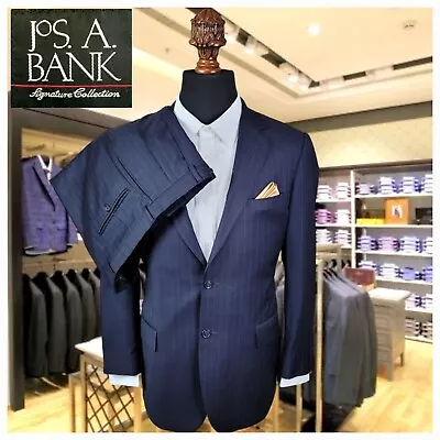 Jos A Bank Blue Stripe 2 Piece Suit 42R Pants 34x29 Mens Blazer Sport Coat Wool • $125