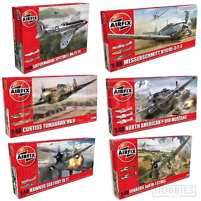 Airfix 1:48 Model Aircraft Kits WW2 Spitfire Hurricane Junkers Mustang Plane • £29.49