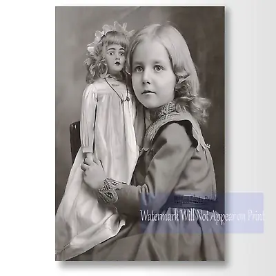 Vintage Cute Victorian Era Girl Posing With Doll - Vintage Photo Wall Art Print • $4.95