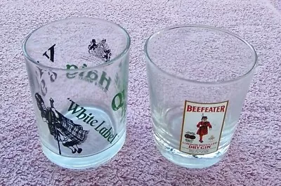 £5 • Buy 2 Vintage Glasses: 1x Beefeater Dry Gin, 1x White Label, Queen Anne, Haig, VAT69