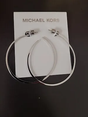 MICHAEL KORS MKJ6000 Silver Tone Brilliance Large Hoop Earrings Jewelry • $39.48