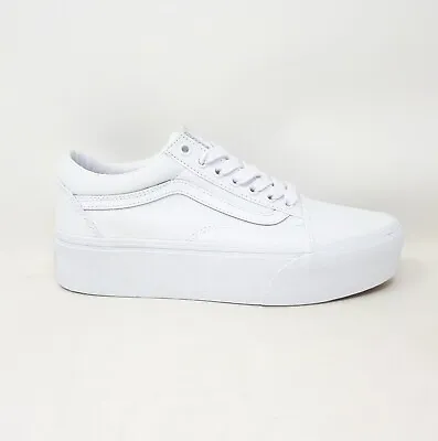 Vans Old Skool Stackform Stacked Platform Shoe Sneaker All True White Womens NEW • $53.89