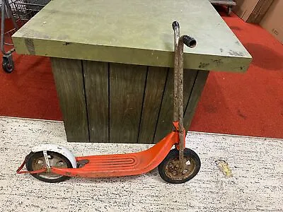 Vtg Antique Radio 5 Push Scooter 2 Wheel Orange White W/ Foot Break Tested Works • $79.95