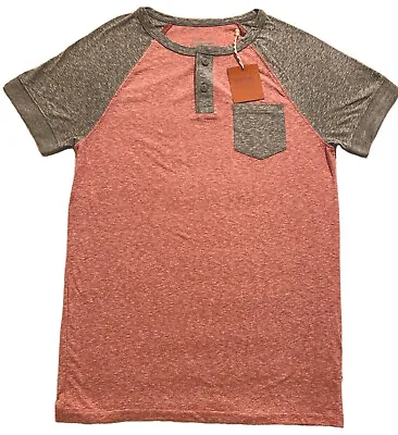 Mossimo Short Sleeve Henley Pocket T Shirt Heather Red Gray  Boy's Small  NWT • $7.89