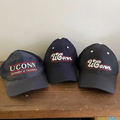 Lot Of 3 Vintage UCONN Huskies Hats 90's Y2K Snapback Basketball Navy Blue • $28.88