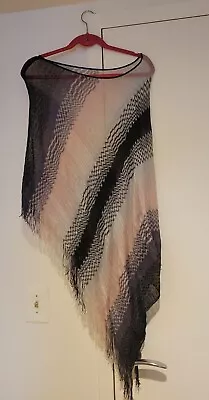 Missoni Poncho Lightly Used Neutrals  Black Beige Mauve Blush OS Viscose Fringe • $62