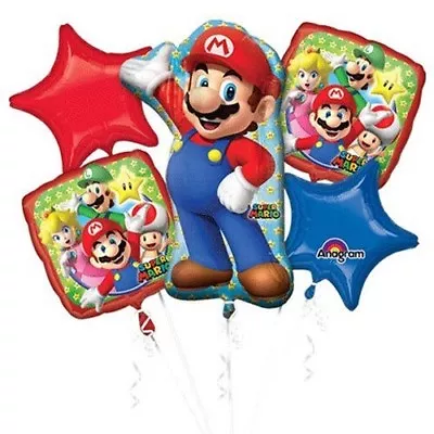 5 Piece Super Mario Brothers Foil Balloon Bouquet Party Decorating Supplie • $13.20