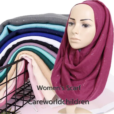 Women Glitter Viscose Hijab Maxi Scarf Muslim Islamic Ladies Long Headwrap Shawl • $7.33