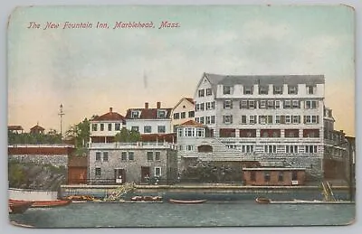 State View~Marblehead MA~Fountain Inn Hotel~Waterfront View~Steam Launch~Vtg PC • $1.40