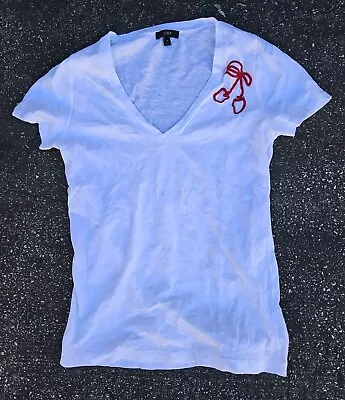 J. Crew Embroidered Cherry T-Shirt V-Neck White Size M • $20