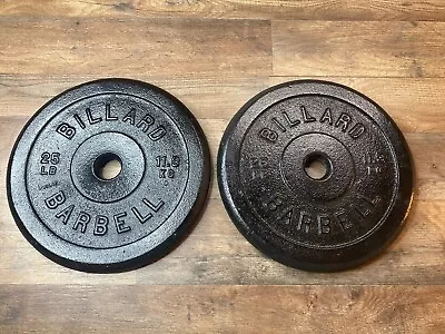 Vintage Billard Barbell 2 X 25 Lb Standard Cast Iron Weight Plates USA 50 Lb • $72.99