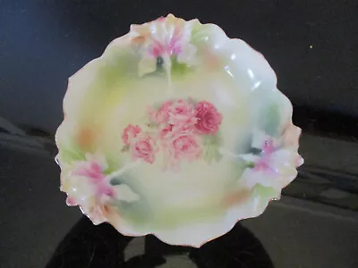 Antique Art Nouveau Molded Iris Roses Berry Bowl Trinket Ring Dish RS Prussia • $19.99