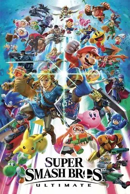 NINTENDO SUPER SMASH BROS BROTHERS ULTIMATE VIDEO GAME POSTER NEW 24x36  • $14.99