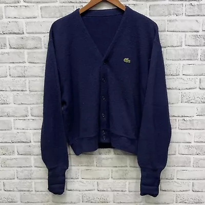 Vtg Lacoste Dark Blue Button Up Cardigan Sweater Mens Size L • $19.99