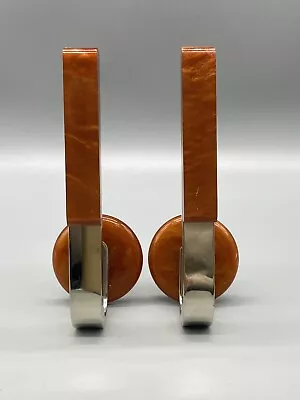 £195 • Buy Art Deco Butterscotch Phenolic Catlin Bakelite Amber + Chrome Door Handles Pair
