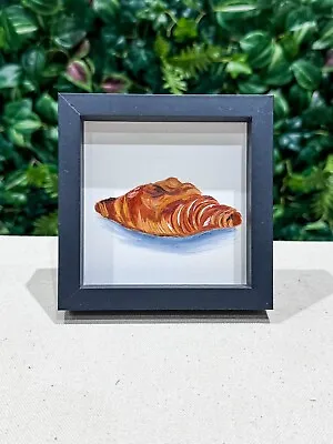 Croissant Oil Painting- Original Deep FRAMED Sale Morning Food Art Kitchen Decor • £50