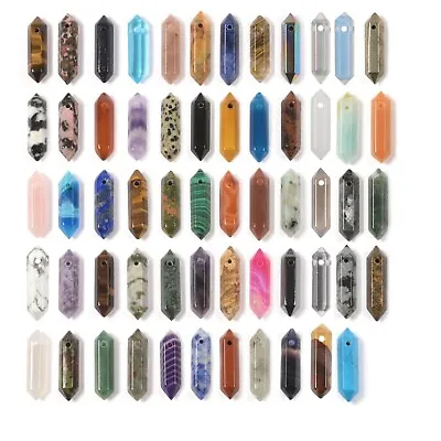 £3.59 • Buy 32mm Gemstone Rock Crystal Healing Hexagonal Point Chakra Reiki Pendant Bead