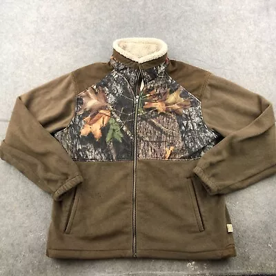 Tag Safari Jacket Mens Large Brown Camouflage Fleece Full Zip Outdoor Pockets * • $28.98