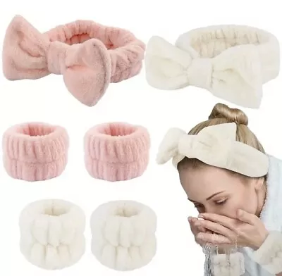 Womens Spa Headband Skincare Hairband Make Up Hair Band Sponge With Wristbands • £6.99