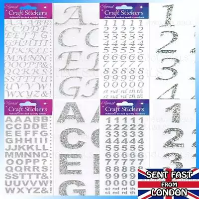 SILVER Stickers Letters Alphabet Numbers Bold Stylised Card Craft Names Age Date • £3.04