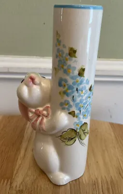 Easter Bunny Ceramic Flower Vase FTD Vintage Beautiful Porcelain Hugging Rabbit • $15