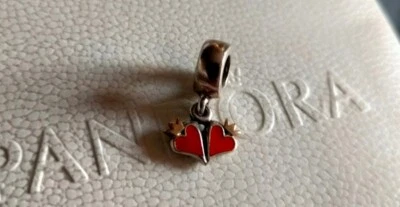 $27 • Buy Pandora Silver 14k Gold Red Hearts Crown Charm #790434EN09 Genuine Ale 925