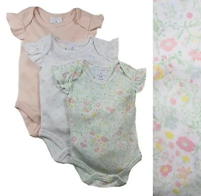 £7.95 • Buy Baby Girls Summer Bodysuits LAURA ASHLEY 3 Pack Pink Floral Cotton Frilly Vests