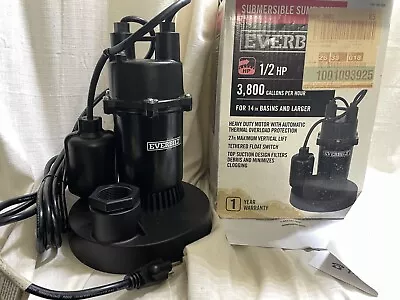 Everbilt Submersible Sump Pump With Tether 1/2hp 3800 GPH  14  Basin + • $39.99