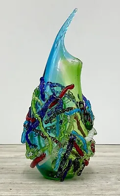 Viz Glanza Genuine Hand Blown Art Ribbon Glass Multicolored Tubes Vase /ah  • $200