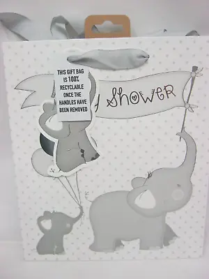 Unisex Baby Shower Gift Bag Medium  Elephant Grey/White 21.5cm X 25cm • £2.10
