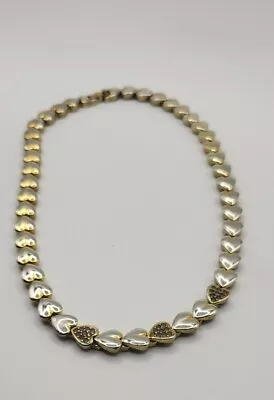 Vintage Monet Solid Goldtone Hearts & Rhinestones 16  Choker Necklace 50g • $12
