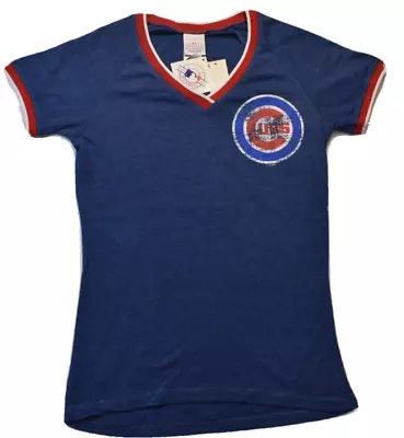 5th & Ocean Womens MLB Chicago Cubs Distressed Logo V-Neck Shirt New S-2XL • $9.99