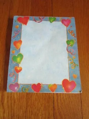 Vtg Stationery Hearts Blue With Red Orange Green Purple Border Notepad Paper • $11.95