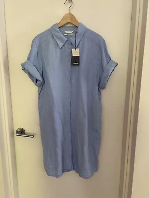 Country Road Short Sleeve Linen Dress Chambray Blue Size 14 Brand New With Tags • $50