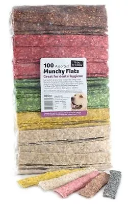 Treat 'N' Chew Munchy Flat Strips Dog Treats Chews Assorted 6 Inch X 100 Pieces • £12.81