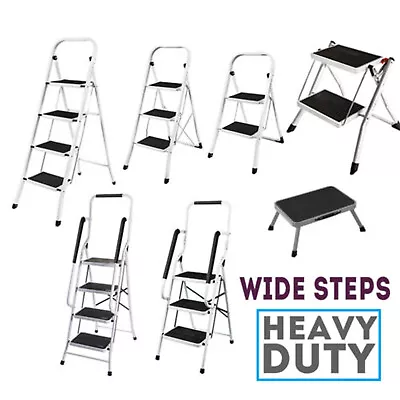 1 2 3 4 Step Ladder Anti-Slip Pedal Sturdy Steel Ladder Handgrip Lightweight • $39.10