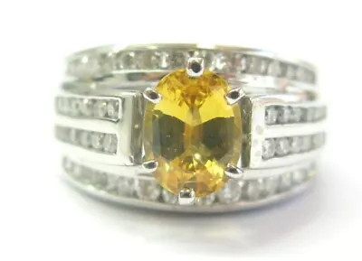 $4186.48 • Buy Oval Yellow Sapphire & Diamond Ring Solid 14Kt White Gold 3.26Ct G-VS2 SIZEABLE